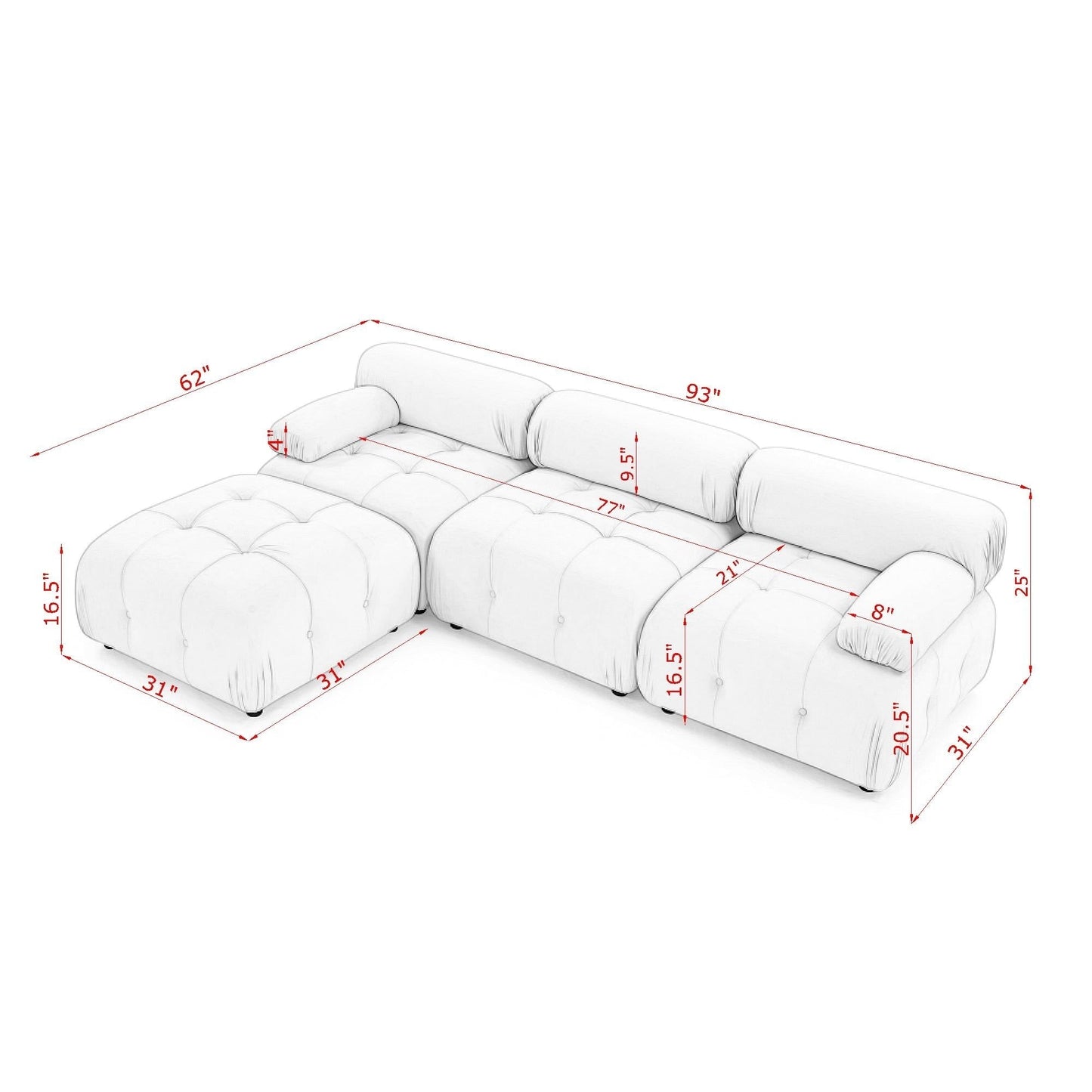 Vivante Modular Sectional Sofa L Shaped Couch With Reversible Ottoman